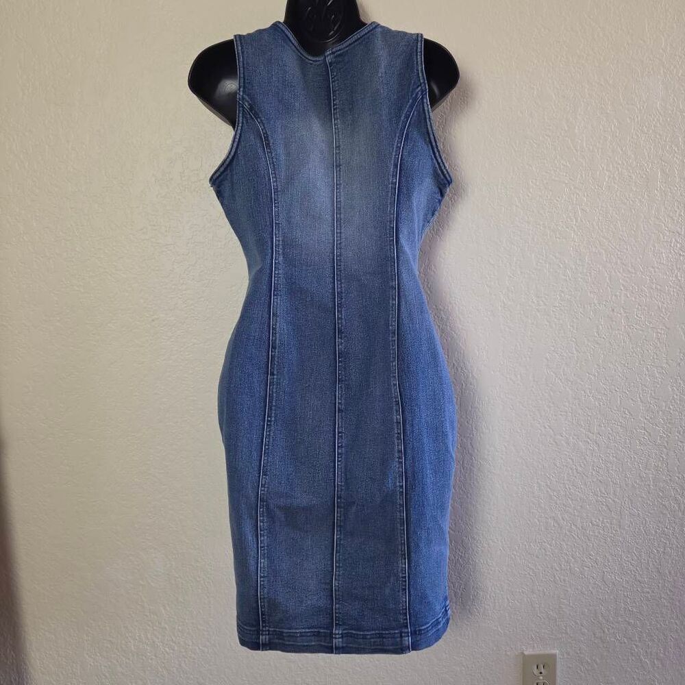 Venus Denim Sleeveless Zip-Front Bodycon Dress - Picture 5 of 7